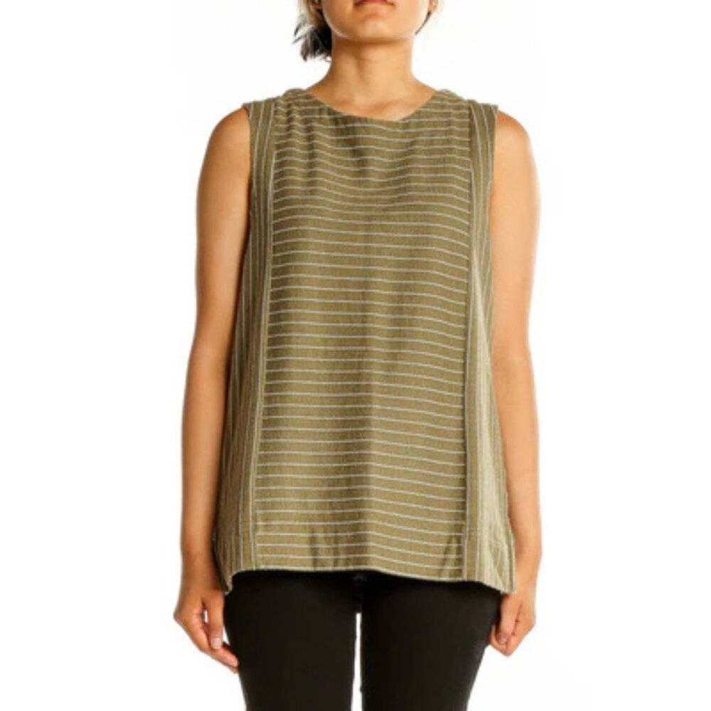 J.Crew Striped Muscle Tank Top‎ XS Olive Green Minimalist Chic 100% Cotton